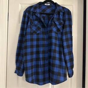 Zeago plaid long sleeve “flannel” shirt in blue and black
